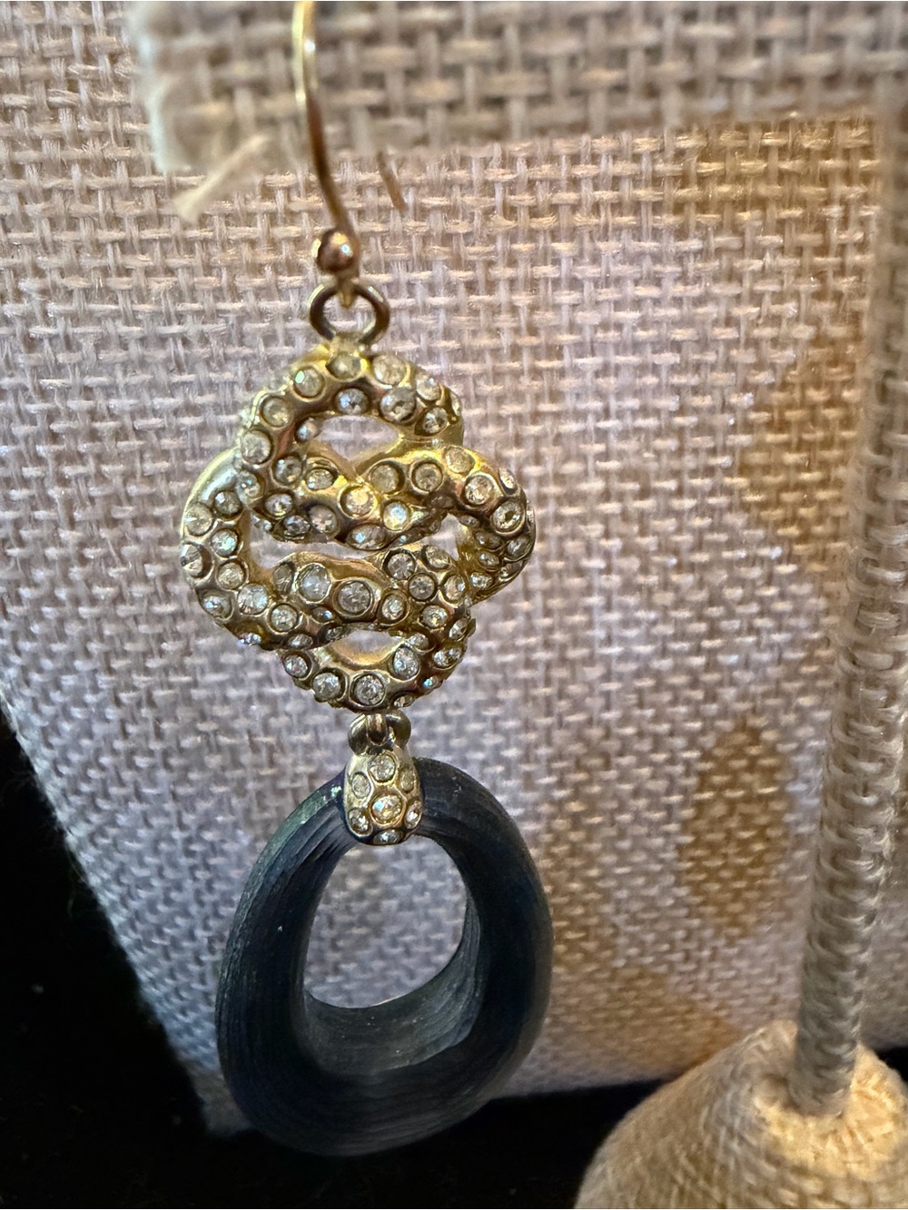 Alexis Bittar Gold Crystal & Black Lucite Dangle Earrings - Picture 3 of 10